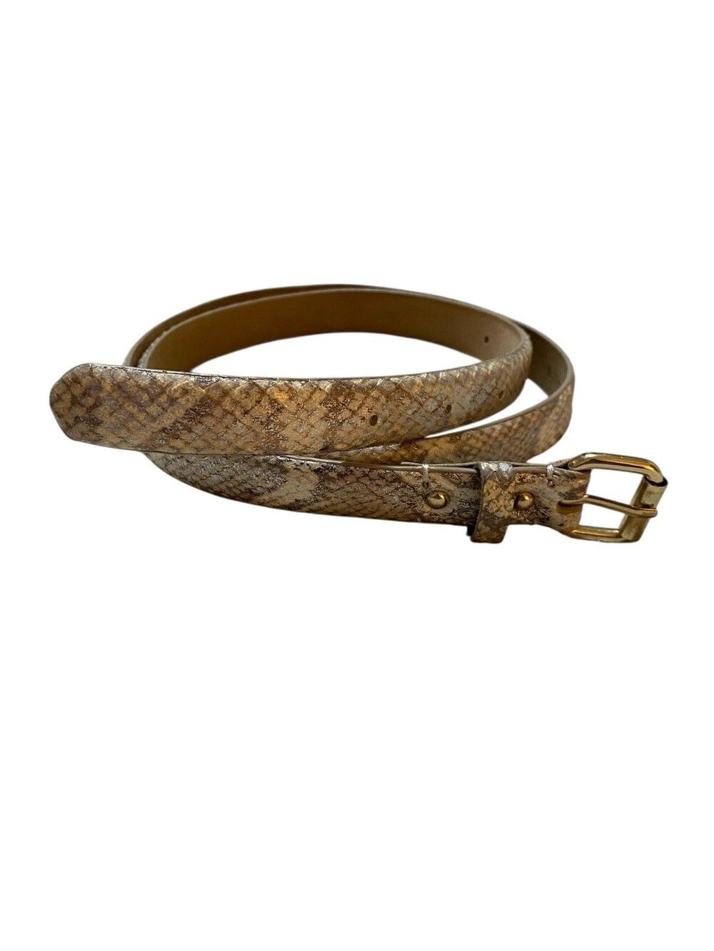 Ann Taylor Genuine Leather Snakeskin Print Belt Medium Gold Tone Buckle